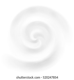 Vector Yogurt Or Milk Swirl Background, White Cosmetics Cream Product Whirlpool And Vortex.