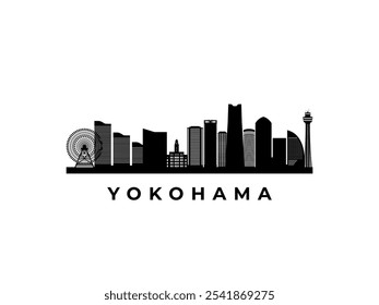 Vector Yokohama  skyline. Travel Yokohama famous landmarks. Business and tourism concept for presentation, banner, web site.