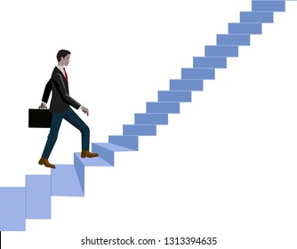 Vector - Yong Black Afro  businessman Go Up  Stair Illustration