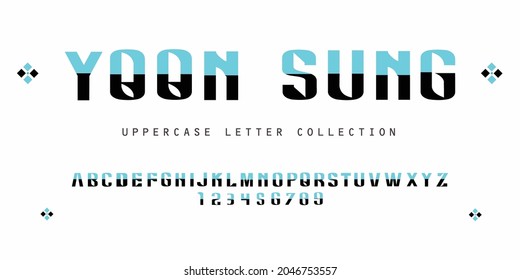 vector YOON SUNG Font, uppercase letter set, alphabet, typography, Blue.