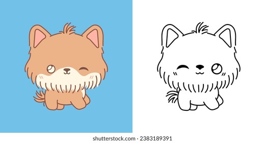 Vector Yorkshire Terrier Puppy Multicolored and Black and White. Beautiful Clip Art Baby Dog. Cartoon Vector Illustration of Kawaii Animal for Stickers, Prints for Clothes, Baby Shower. 