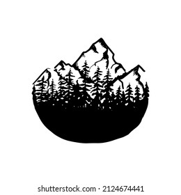 Vector Yosemite National park and falls in Califarnia illustration. Hand drawn mountain and woods. Design in simple graphic style perfect for badges, emblems, patches, t-shirts, etc.