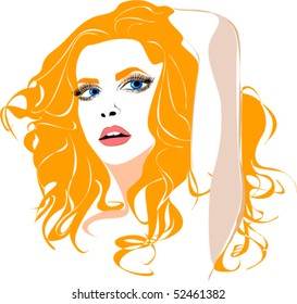 Vector young beautiful blond  woman face.