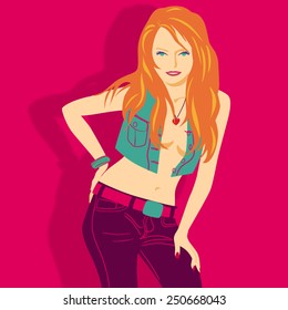 Vector young beautiful woman