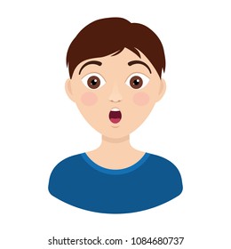 Vector young boy face surprised. Shocked emotions in flat style