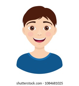 Vector young boy head smiling. Happiness emotions