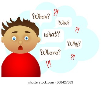 Vector young boy questions.