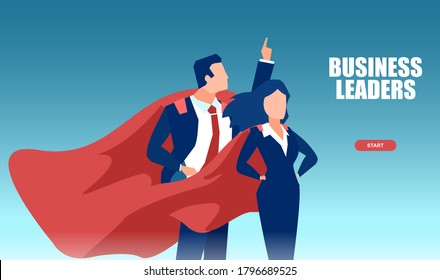 Vector of a young business leaders man and woman wearing red cape feeling confident 