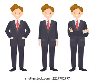 Vector young business man character in flat style in different poses