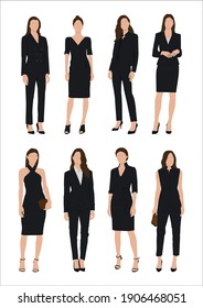 Vector of young  business women, group of women, wearing working outfit
,standing in white background
