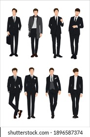 Vector of young businessman, Business people, group of men, wearing working outfit, standing in white background 