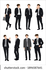 Vector of young businessman, Business people, group of men, wearing working outfit, standing in white background 