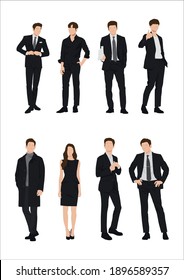 Vector of young businessman and women with suit, Business people, group of men and women, wearing working outfit, standing in white background 