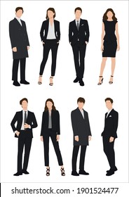 Vector of young businessman and women with suit, Business people, group of men and women, wearing working outfit, standing in white background 