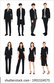 
Vector of young businessman and women with suit, Business people, group of men and women, wearing working outfit, standing in white background 
