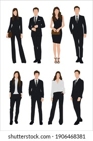 Vector of young businessman and women with suit, Business people, group of men and women, wearing working outfit, standing in white background 