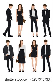Vector of young businessman and women with suit, Business people, group of men and women, wearing working outfit, standing in white background 
