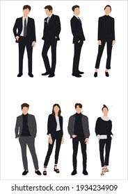 Vector of young businessman and women with suit, Business people, group of men and women, wearing working outfit, standing in white background 