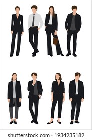 Vector of young businessman and women with suit, Business people, group of men and women, wearing working outfit, standing in white background 