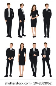 Vector of young businessman and women with suit, Business people, group of men and women, wearing working outfit, standing in white background 