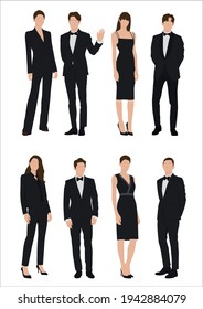 Vector of young businessman and women with suit, Business people, group of men and women, wearing working outfit, standing in white background 