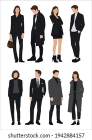 Vector of young businessman and women with suit, Business people, group of men and women, wearing working outfit, standing in white background 