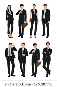 
Vector of young businessman and women with suit, Business people, group of men and women, wearing working outfit, standing in white background 
