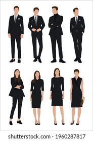 Vector of young businessman and women with suit, Business people, group of men and women, wearing working outfit, standing in white background