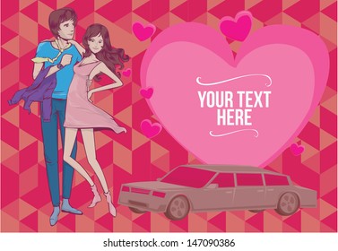 vector young couple in love for greeting card