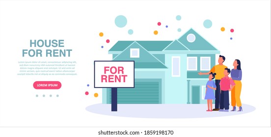 Vector of a young family looking for a new house to rent or buy