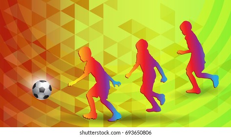 Vector of young football player illustration silhouette design layout on abstract background in warming tone color