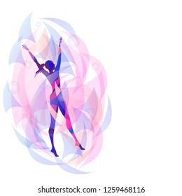 Vector young girl athlete gymnast on abstract and white background, isolate