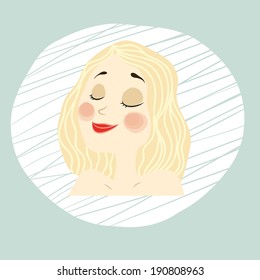 vector young girl face with makeup, blonde hair