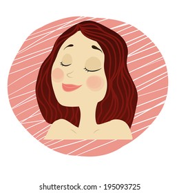vector young girl face with makeup, dark hair