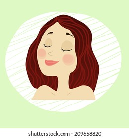 vector young girl face with makeup, dark hair