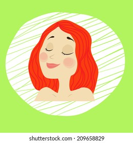 vector young girl face with makeup, red hair