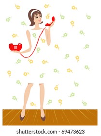 vector young girl with phone