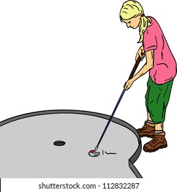 vector - Young girl played mini golf, isolated on background