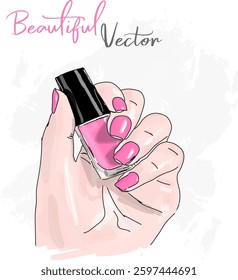 Vector of a young girl's hand with pink nail polish