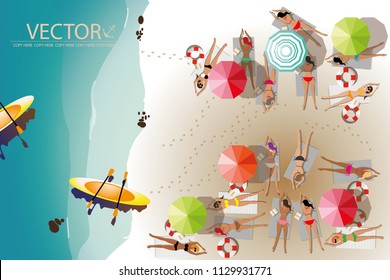 vector  young girls sunbath on the beach.paradise.summer