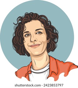 Vector de jovencita con pelo rizado corto