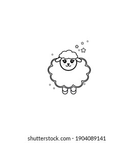 vector with young lamb. lamb with a black outline. flat illustration of a lamb. curly and fluffy lamb