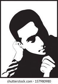 vector young man black and white portrait