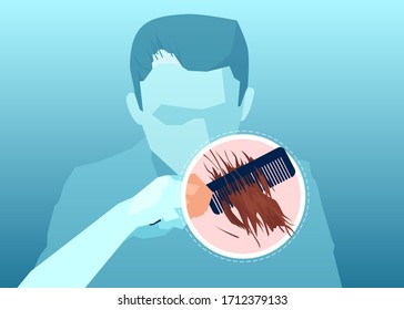 Vector of a young man combing and loosing hair 