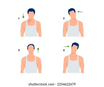 Vector of a young man doing neck rolls, stretching neck muscle before a workout.