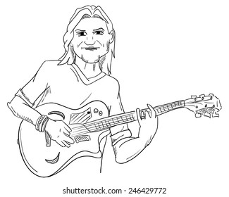 Man Hold Electric Guitar Line Art Stock Vector (Royalty Free) 1662920914