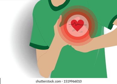 vector young man injured heart feeling so pain,healthcare concept.