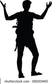 Vector of young man open up his leg, Silhouette of happy man standing