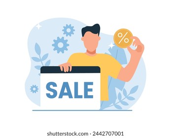 Vector of a young man with a sale signboard