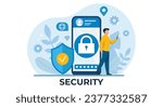 Vector of a young man using secure mobile phone connection 